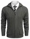 MAXMODA Strickjacke Herren Grobstrick Pullover Männer mit Reissverschluss Jacke Stehkragen Cardigan Slim Fit Winter Grau M
