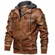 FEDTOSING Lederjacke Herren Kunstlederjacke Abnehmbarer Kapuze Cargojacke Winterjacke Slim Fit(Brown A M)