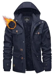 Warme Winterjacken für Herren Sherpa Gefüttert Cargo Jacke Thermo Arbeitsjacke Winter Mantel Outdoorjacke Männer Dunkelblau M