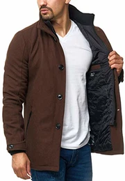 Indicode Herren Brittany Kurzmantel mit Stehkragen Warmer Wollmantel kurzer Herrenmantel Leichter Wintermantel Winterjacke Herrenjacke Jacke Mantel für Männer Demitasse M