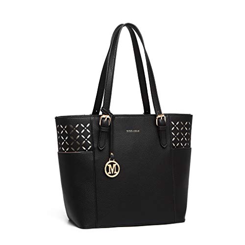 Miss Lulu Damen Umhängetasche Aus Leder – Verstellbarer Gurt, Pilznieten, 23x14x11 Cm – Schwarz, Rot, Grün