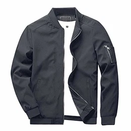 Jacke Herren Übergangsjacke Leicht Herrenjacke Stehkragen Militär Jacke Kurz Sommer Herbstjacke Armee Jacke Freizeit Motorradjacke Dunkelgrau M (Etikett: L)