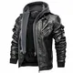 FEDTOSING Lederjacke Herren Kunstlederjacke Abnehmbarer Kapuze Cargojacke Winterjacke Slim Fit(Black B M)