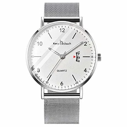 Herren Analog Uhren Slim Minimalist Armbanduhr für Mann Edelstahl Wasserdicht Quarzuhren Arabischen Ziffern-Zifferblatt Datum Mesh-Band 30 M wasserdichte