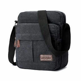 Kleine Herrentasche Canvas Umhängetasche Schultertasche Herren mit Vielen Fächern. (Schwarz-S)