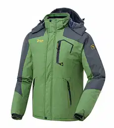 Herren Outdoorjacke Winddicht Wasserdicht Atmungsaktiv Funktionsjacke Verdickt Fleece-Futter Winterjacke Softshelljacken Wanderjacke mit Abnehmbare Kapuzen Grün M