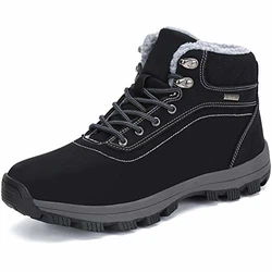 Dannto Herren Schneestiefel Warm Gefütterte Outdoor Winterstiefel Wanderschuhe Schwarz