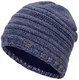 Faera Wintermütze warm gefütterte Winter-Mütze Fleece-Futter Winter Strick-Mütze Beanie-Mütze Damen Herren One-Size, Farbe:Jeansblau