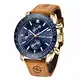 BENYAR Herren Uhr Marke Chronograph Quarzwerk Business Wasserdicht Armbanduhr mit Blau/Schwarz Zifferblatt Lederband