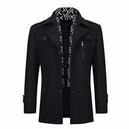 Wintermantel Herren Slim Fit Kurzmantel Mantel Herren Schwarz Wolle Kurz Wollmantel Mantel Winter, Schwarz, M