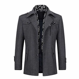 Wintermantel Herren Slim Fit Kurzmantel Mantel Herren Schwarz Wolle Kurz Wollmantel Mantel Winter, Dunkelgrau, M