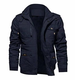 Warme Übergangsjacke Herren Gefüttert Herrenjacke Winterjacke mit Innentasche US Army Feldjacke Winter Herbst Bomberjacke Männer Lange Jacke Dunkelblau M