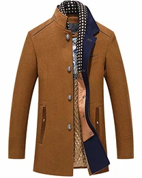 Herren Wollmantel Wintermantel Slim Medium Lang Mäntel Übermantel Male, Braun-23, M