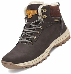 Winterschuhe Herren Warm Gefüttert Winterstiefel Damen Wasserdicht Schneestiefel rutschfest Winter Boots Outdoor Wanderstiefel Braun 42 EU