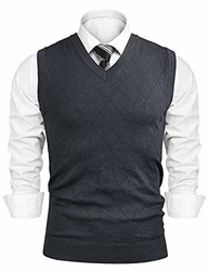 iClosam Herren Pullunder V-Ausschnitt Comfort Fit Strickweste Dunkelgrau