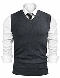 Herren Pullunder V-Ausschnitt Comfort Fit Baumwoll Strickweste (Dunkelgrau-2), M