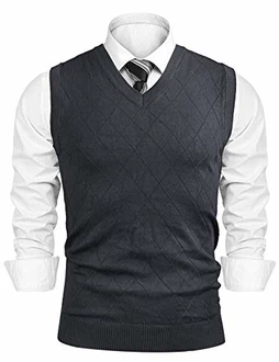 iClosam Herren Pullunder V-Ausschnitt Comfort Fit Strickweste Dunkelgrau