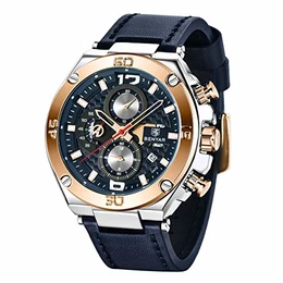 BENYAR Herren Uhr Analogue Quartz Chronograph Uhr Männer Business Military Sport Armbanduhr mit Leder Armband 30m Wasserdicht Elegant Geschenk für männer