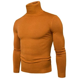 Herren Strickpullover Stehkragen Turtleneck Sweater Slim Fit Rollkragen Pullover Warme Strickpullover Gelb Größe:M/Etikettengröße:L