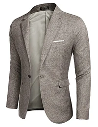 Men's Jacket Linen Structure Slim Fit Men's Blazer Modern Leisure Lightweight Jacket, Khaki M Große Größen