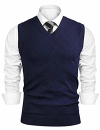 Herren Pullunder V-Ausschnitt Comfort Fit Baumwoll Strickweste (Dunkelblau-2, M)