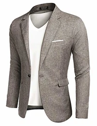 Men's Blazer Slim Fit Jacket with Front Pocket Sporty Jacket Leisure Suit - Khaki - Medium