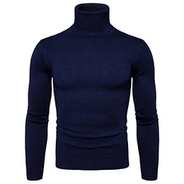 Herren Strickpullover Stehkragen Turtleneck Sweater Slim Fit Rollkragen Pullover Warme Strickpullover Blau Größe:S/Etikettengröße:M