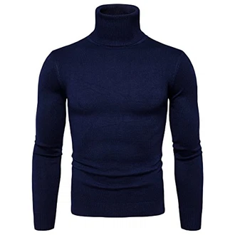 CELANDA Herren Strickpullover Stehkragen Turtleneck Sweater Slim Fit Rollkragen Pullover Warme Strickpullover Blau