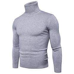 CELANDA Herren Strickpullover Stehkragen Turtleneck Sweater Slim Fit Rollkragen Pullover Warme Strickpullover Grau