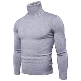 CELANDA Herren Strickpullover Stehkragen Turtleneck Sweater Slim Fit Rollkragen Pullover Warme Strickpullover Grau Größe:M/Etikettengröße:L
