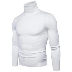 CELANDA Herren Strickpullover Stehkragen Turtleneck Sweater Slim Fit Rollkragen Pullover Warme Strickpullover Weiß
