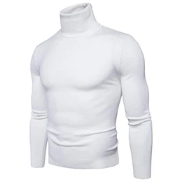Herren Strickpullover Stehkragen Turtleneck Sweater Slim Fit Rollkragen Pullover Warme Strickpullover Weiß Größe:M/Etikettengröße:L