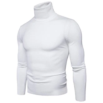 CELANDA Herren Strickpullover Stehkragen Turtleneck Sweater Slim Fit Rollkragen Pullover Warme Strickpullover Weiß