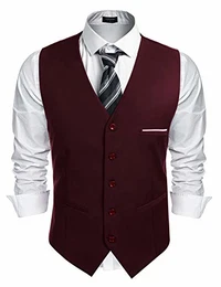 Herren Western Weste Herren Anzug Weste V-Ausschnitt Ärmellose Westen Slim Fit Anzug Business Hochzeit(Weinrot,M)