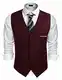 COOFANDY Herren Western Weste Herren Anzug Weste V-Ausschnitt Ärmellose Westen Slim Fit Anzug Business Hochzeit（Weinrot，M）