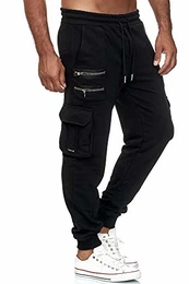 Herren Cargo Jogginghose Jogger Hose Trainingshose Double Zip M4246 Schwarz XXL