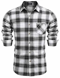 Herren Hemd Kariertes Freizeith Slim Fit Langarmhemd Karohemd Trachtenhemden für Herren Business Casual Schwarz Bügelleicht