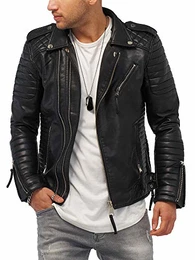 Herren Kunst-Lederjacke schwarz Jacke Biker-Style Übergangsjacke Stehkragen MT-88 [Schwarz, M]