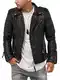 Rello & Reese Herren Kunst-Lederjacke schwarz Jacke Biker-Style Übergangsjacke Stehkragen MT-88 [Schwarz, M]