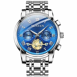 Herrenuhren Blau wasserdichte Quarz Armbanduhr Silber Edelstahl Saphirglas Multifunktionsdisplays Leuchtzeiger …