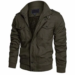 Herren Bomberjacke Winter Gefüttert Herrenjacke Militär Jacke mit Innentasche Baumwolljacke Retro Freizeitjacke Outdoor Windjacke Männer Jagdjacke Grün M (Etikett: L)