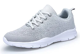 Laufschuhe Atmungsaktiv Turnschuhe Schnürer Sportschuhe Sneaker für Herren Damen, 46 EU, Grau