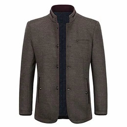 Allthemen Wintermantel Herren Kurzmantel Slim Fit Mantel mit Stehkragen Wolle Warm Wollmantel Business Freizeit