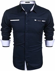 COOFANDY Herren Langarmhemd Slim Fit Freizeit Kentkragen Hemd Blau