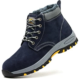 Damen Herren Arbeitsschuhe Stahlkappe Wasserdicht Gefüttert Sicherheitsschuhe Schneestiefel Trekking Wanderschuhe Winterschuhe Stiefel Trekking Schuhe,02 Blau,43 EU