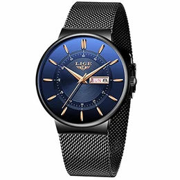 Herren Uhren Wasserdicht Männer Armbanduhr Mode Elegant Geschäft Schwarz Blau Analoge Quarz Herrenuhr für Mann mit Edelstahl Masche Kalendar Simple Freizeit Armbanduhren Uhr Herren Kleid