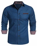 Coofandy Jeanshemd Herren Regular Fit Denim Cowboy-Style Freizeit Blau
