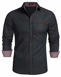Jeanshemd Herren Denim Shirt Langarmhemd Cowboy-Style Freizeit Hemd männer Kent-Kragen Business Casual