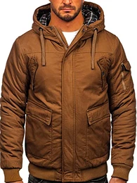Herren Winterjacke Gefüttert mit Kapuze Kapuzenjacke Wärm Winter Herbst Freizeit Outdoor Casual Style 1890 Camel M [4D4]