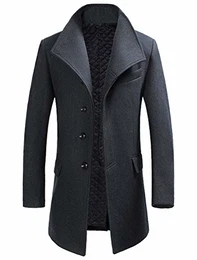 Herren Wintermantel Warm Wollmantel Slim Fit Lang Wolle Mantel für Business Freizeit Grau M